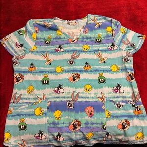 Scrubstar Blue Top with Cartoon Characters